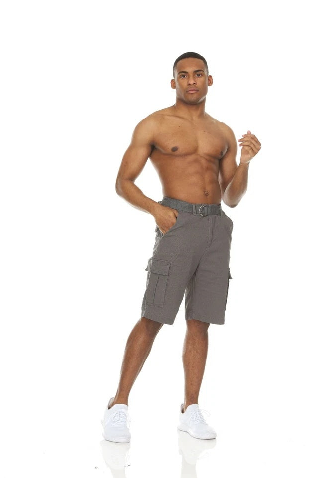 Men’s Stretch Cargo Shorts – Lightweight Cotton Twill Multi-Pocket Belted Casual Shorts