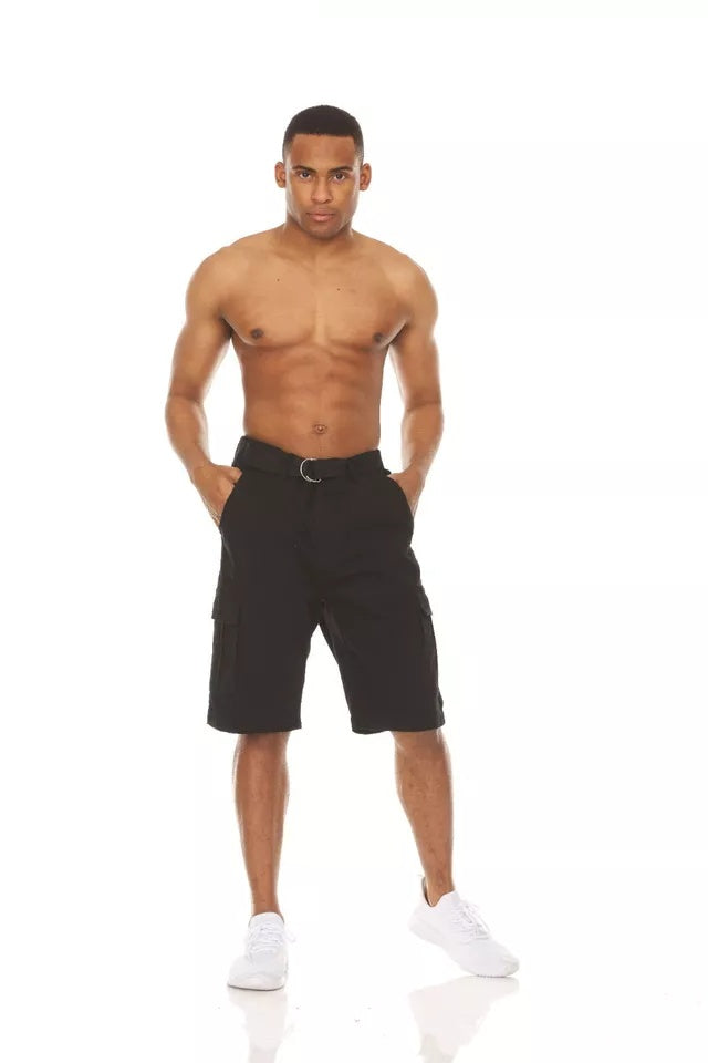 Men’s Stretch Cargo Shorts – Lightweight Cotton Twill Multi-Pocket Belted Casual Shorts