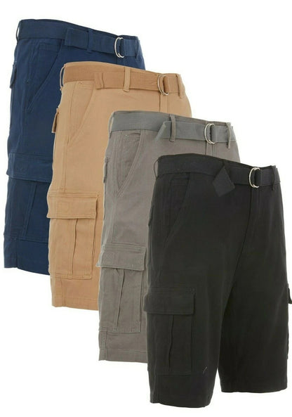 Men’s Stretch Cargo Shorts – Lightweight Cotton Twill Multi-Pocket Belted Casual Shorts