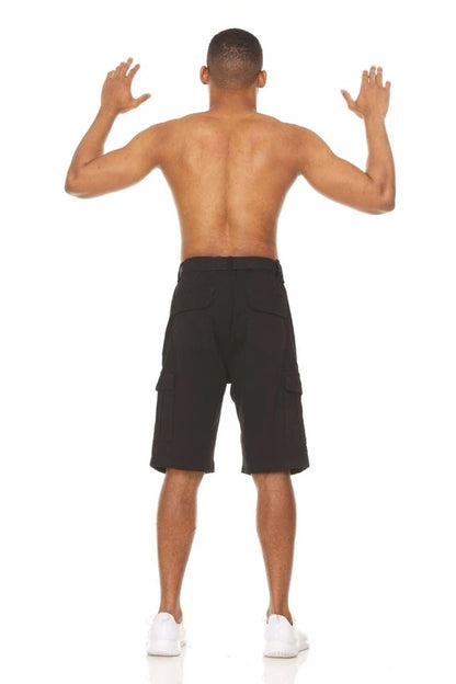 Men’s Stretch Cargo Shorts – Lightweight Cotton Twill Multi-Pocket Belted Casual Shorts