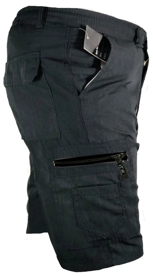 Men’s Plain Elasticated Waist Lightweight Cargo Shorts Cotton Multi Pocket Combat S-2XL