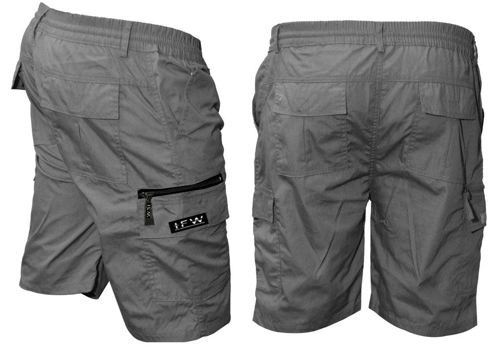 Men’s Plain Elasticated Waist Lightweight Cargo Shorts Cotton Multi Pocket Combat S-2XL